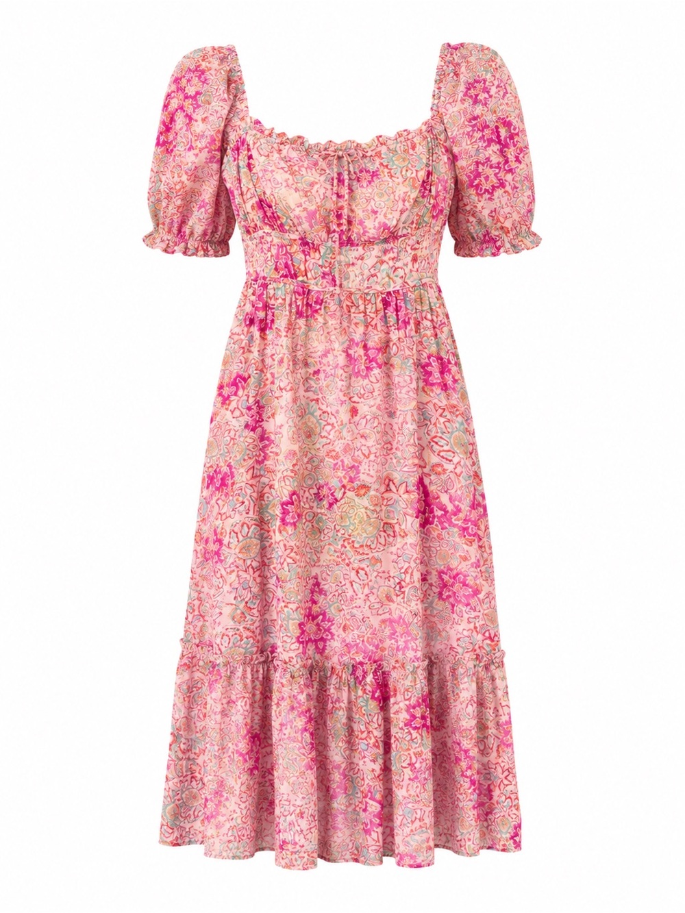 Fate Pink Floral Puff Sleeve Cotton Midi Dress NWT Cottagecore Size Medium